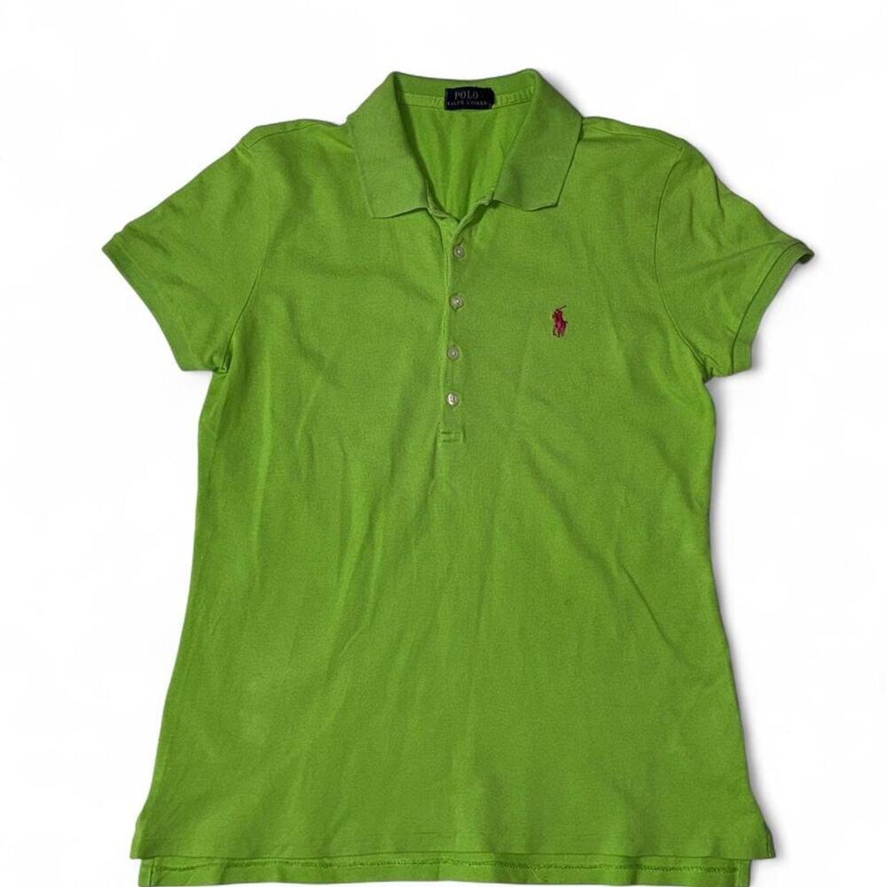 Women’s Polo Ralph Lauren Lime Green Cotton Mesh Slim Fit Polo Pink Pony Size L